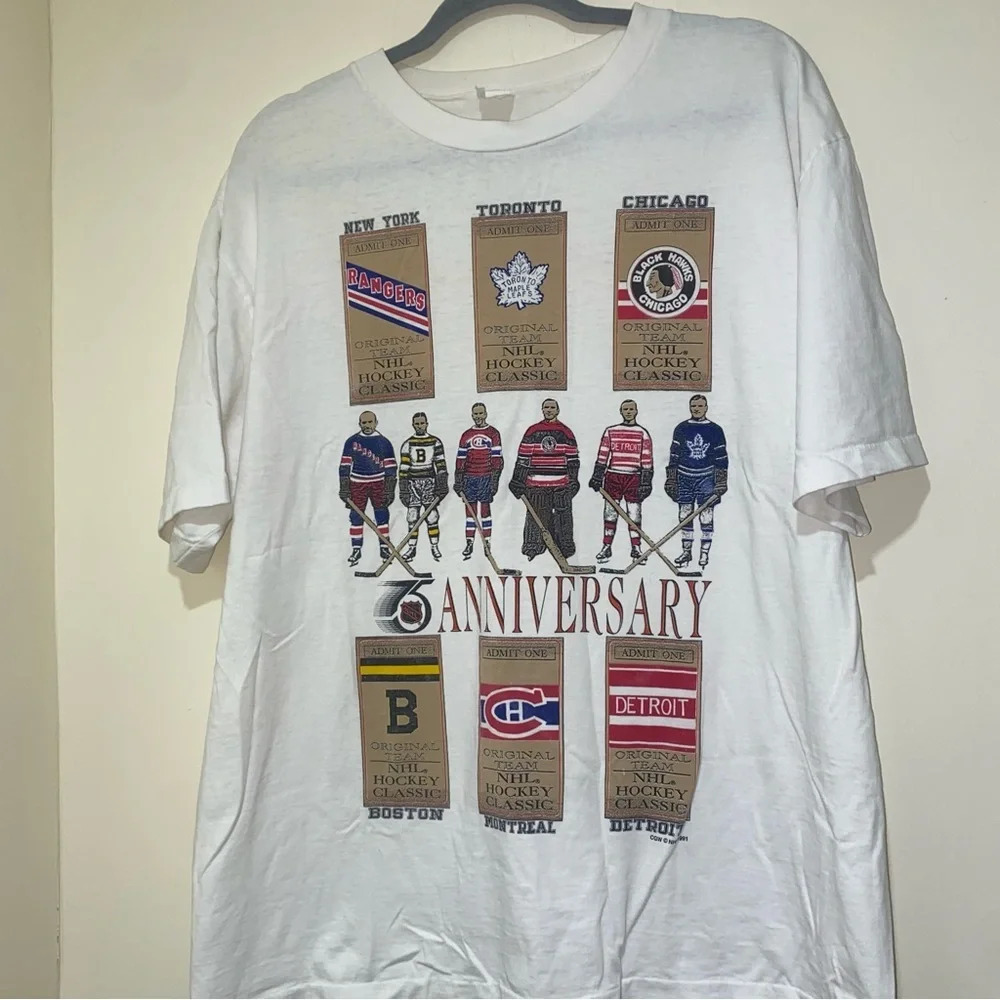 Vintage 1991 NHL 75th Anniversary Single Stitch Hockey NHL Graphic Shirt Size L - Picture 6 of 16
